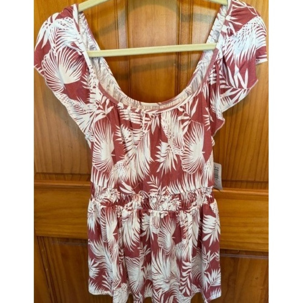 Torrid Supersoft Square Neck Cinche Waist Babydoll Tank Dusty Rose Palm 1X 14-16